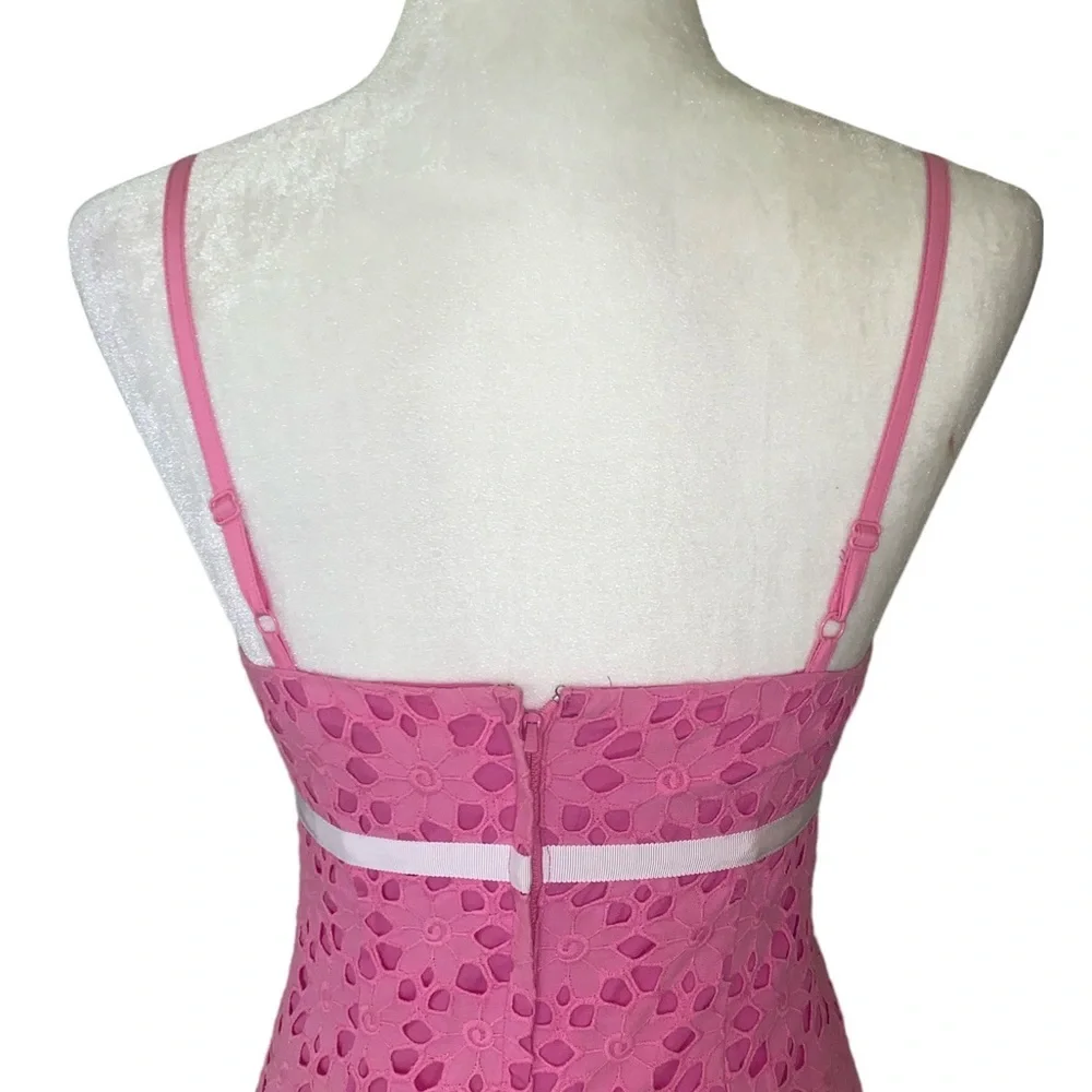 HTF Lilly Pulitzer Pink Floral Eyelet Lace White Ribbon Sheath Mini Dress - 0 - Picture 7 of 9